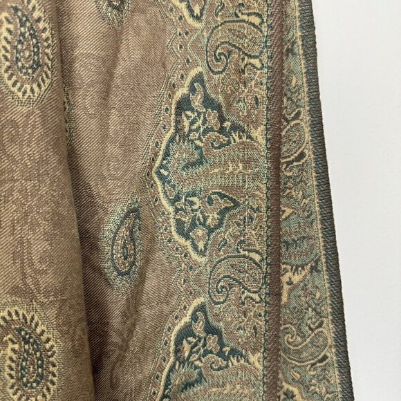 Green Tan Paisley Fringe Rectangle Scarf Multi Color Floral Bohemian 78” X 27” - Picture 4 of 5